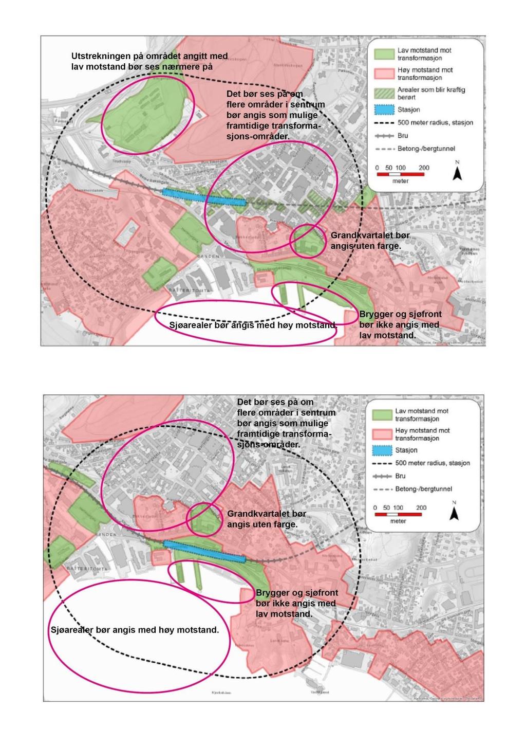 Illustrasjon av transformasjonsarealer hentet fra rapporten «Andre samfunnsmessige virkninger» med Larvik kommunes innspill til endringer Tetthet som faktor for utvikling Tetthet - det vil si høy