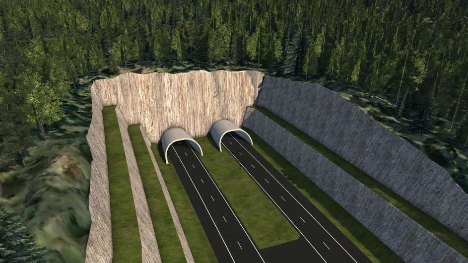 Figur 15. Bjønnes tunnelportal. Den største konsekvensen for landskapet er å unnlate løsmassetunnel på Herregårdsbekken, som lå inne i kommunedelplanen.