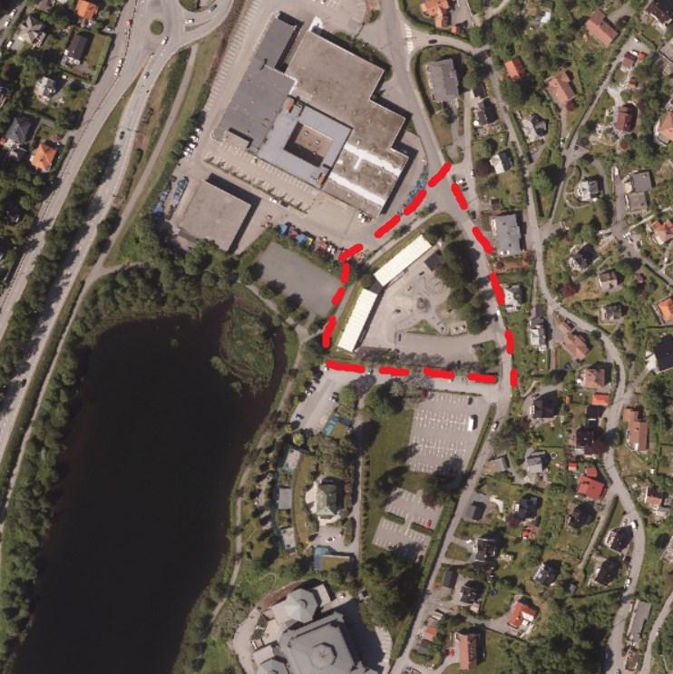 Kort om planforslaget Opus Bergen AS fremmer på vegne av Bergen kommune, etat for utbygging, planforslag for Kristianborg barnehage, beliggende like nordøst for Kristianborgvannet.