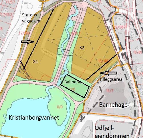 Utsnitt av områdereguleringen for Mindemyren Den midlertidige barnehagen har i dag ca. 120 barn. Ny permanent barnehage vil kunne få en kapasitet på ca. 160 barn.