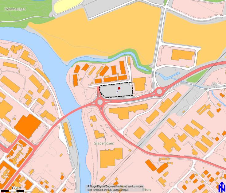 3. Beskrivelse av planområdet Området ligger mellom den etablerte bebyggelsen på Stabelvollen og gamle E6 inn til Levanger sentrum. Området er i dag ubebygd. Planområdets størrelse er på ca. 5,2 daa.