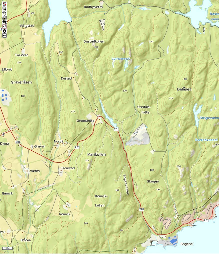 Figur 1: Lokalisering av Oredalen deponiområde (gul oval)
