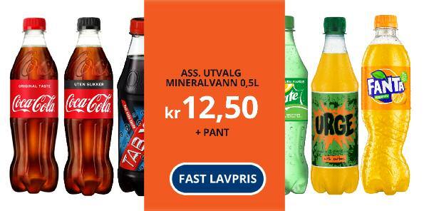 ASS. UTVALG BRUS 0,5L kr 12,50 + PANT FAST LAvPRIS