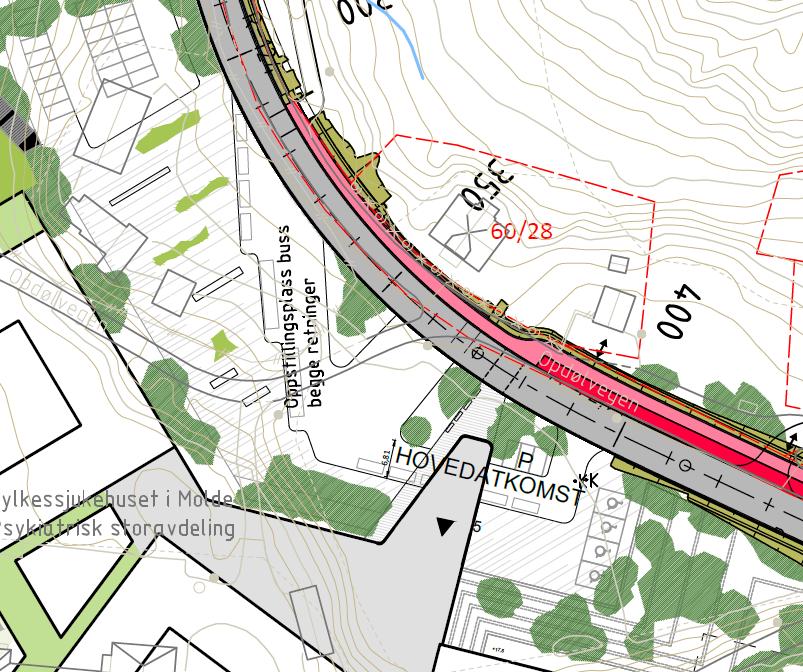 nordligste delen og utkjøring lengst sør. Inn- og utkjøringen må også snevres inn så mye som mulig for å tydeliggjøre kjøremønster og slik redusere antall konfliktpunkter.