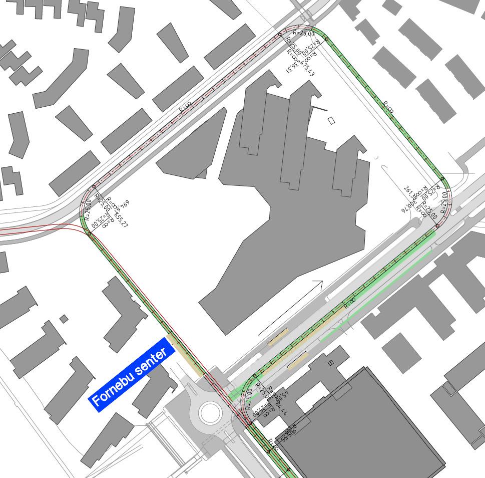 4. Bybane 4.1.1 Nye løsninger på Fornebu Bybanealternativet på Fornebu, blir med ett unntak, likt det alternativet som ble beskrevet i rapporten fra november 2009.