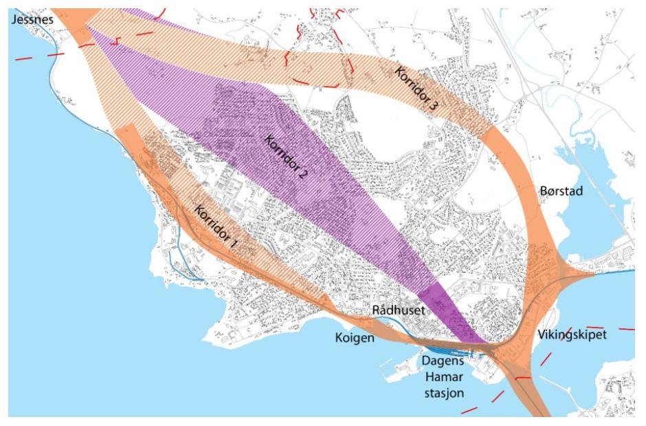 alternative utredningskorridorene fra Sørli