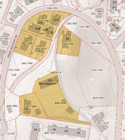 1 Bebyggelse innenfor planområdet Kartutsnittet viser eksisterende boligbebyggelse innenfor planområdet.