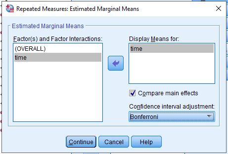 ANOVA - ANALYSIS OF VARIANCE (REPEATED MEASURES) Repeated Measures: Estimated Marginal Means Velg time og flytt over