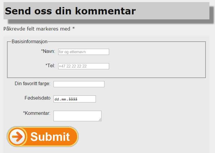 Del 4 HTML og CSS (30%) Skriv en fungerende HTML og CSS kode for følgende webside. Definer stilene i et eget stildokument (.css) Pass på å få med <!