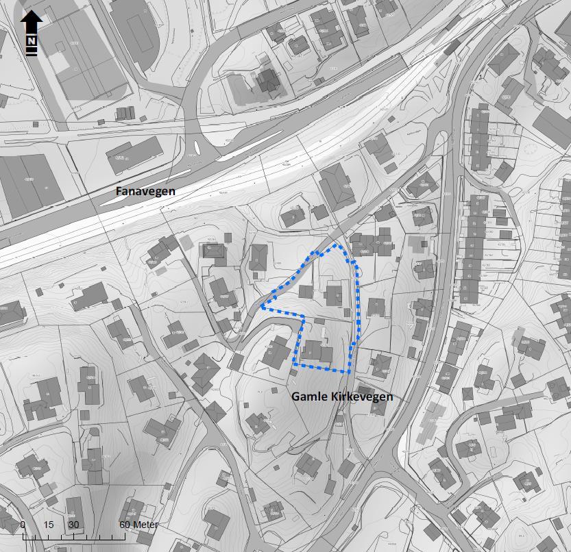 2 Områdets historie Figur 1-2 Utstrekning av planområdet markert med blå stiplet linje 2 Områdets historie Planområdet ligger på gården Nesttun gnr. 42 og grenser til gårdene Øvsttun og Skjold.