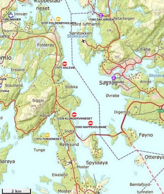 OMRÅDESKILDRING Det er utført ein førehandsgransking utanfor Grunnavågen i Sagvåg, i Stokksundet/Sagvågsfjorden (figur 1 og 2).