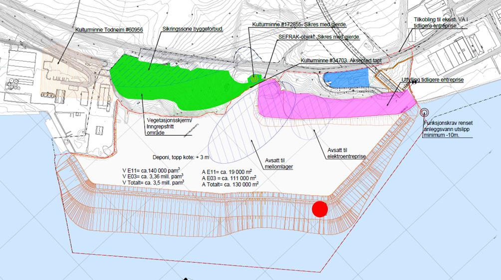 Det omsøkte tiltaket omfatter test dumping av sprengsteinsmasser fra E11 Rogfast innenfor det området som er planavklart for utfylling.