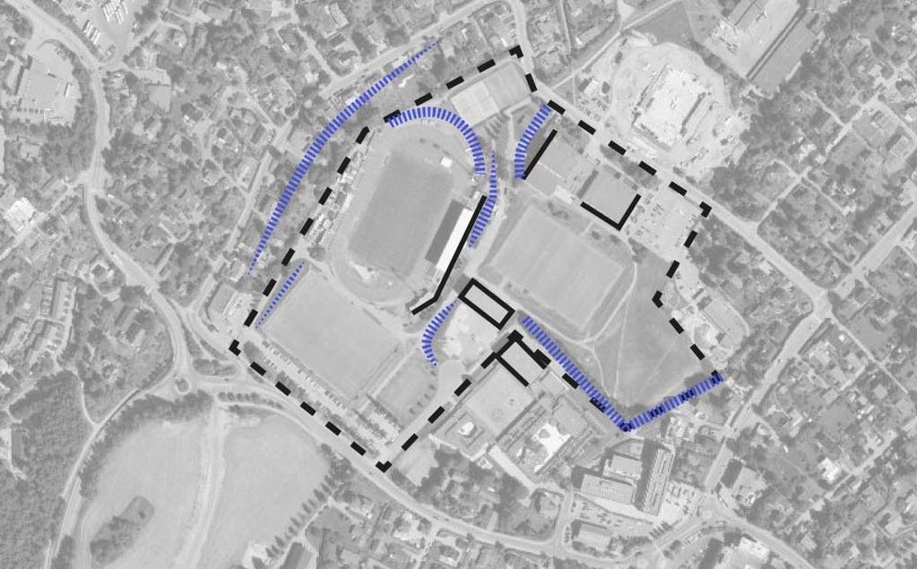 delen av planområdet, mellom dagens Nadderud stadion og kunstgressbanen. Nadderudbekken renner ut i Øverlandselven, som fører vannet videre til Engervannet. Figur 6: Landskapsrom i planområdet.