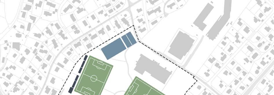 4.5.2 Alternativ 2A Figur 33: Alternativ 2A. Rendyrket stadionanlegg, med stadion plassert med langsiden mot Gamle Ringeriksvei. I Alternativ 2A plasseres stadion med langsiden mot Gamle Ringeriksvei.