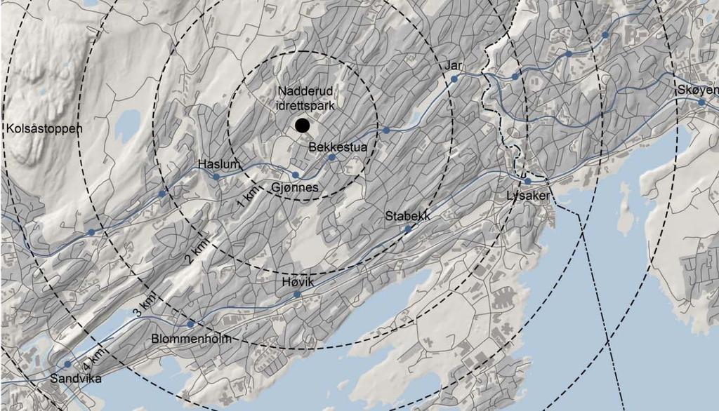 Planområdet omfatter Nadderud idrettspark med Nadderudhallen, Nadderud stadion, Arena Bekkestua og Rismarka. Planområdets avgrensning er vist på figur 1 og 3.