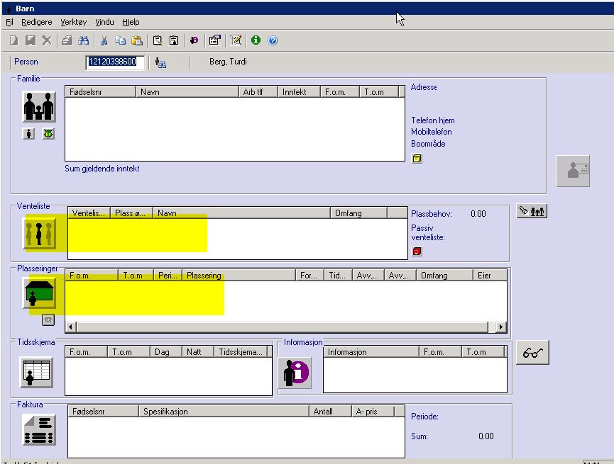 Søk opp det korrekte nummeret etterpå, her er det ingen info lagt opp Dette indikerer at man bør beholde TF nummeret. Fødselsnummerbytte i bhg/og SFo programmet Nå går man til Person Person.