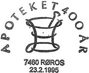 1995 FALKBERGET-HELGA APOTEKET 400 ÅR Registrert brukt 10.8.1985 TK Stempel nr.