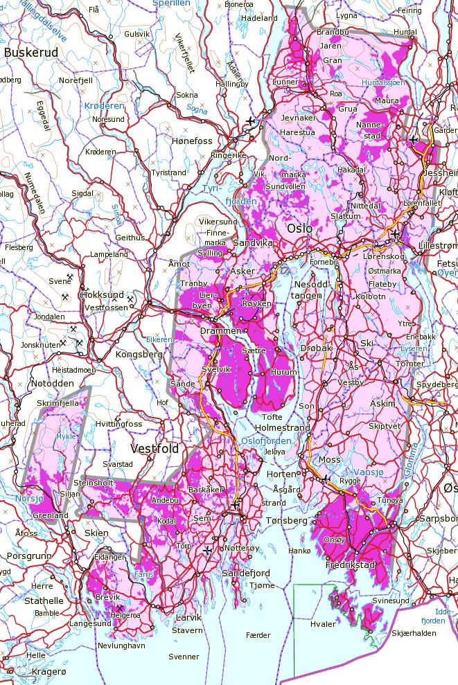 Radon Aktsomhetskart for radon foreligger kun i dette området.