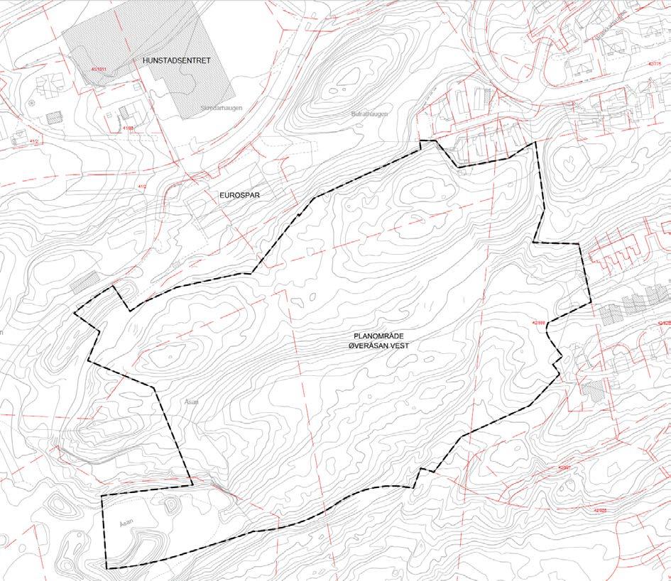 Figur 3: Avgrening av planområde opptegnet på grunnkart. Kilde: Norconsult AS 2017.