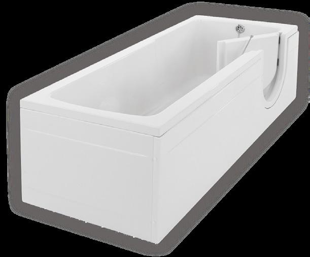 Cotswold liggebadekar Cotswold liggebadekar har samme utforming som et ordinært badekar, men har i tillegg en dør som gir lav inngangshøyde og enklere adgang.