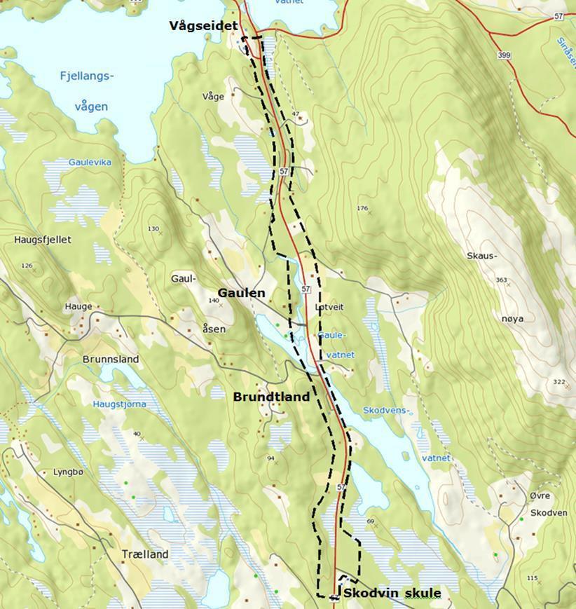 Om analyseobjektet Planområdet ligger i nordre del av Hundvinbygda, og følger eksisterende Fv.57 fra Skodvin Montessoriskule i sør til Vågseidet i nord.