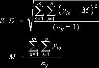 Formler for å beregne feilstørrelsen Standardavvik der: s = serienummer i = punktnummer i serie s m = antall serier for punkt y i diagrammet n =