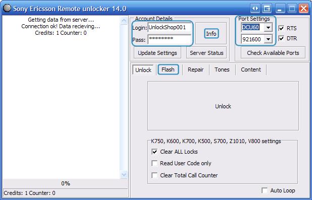 10. Til høyre i Port settings velger du DCU-60, og 921600 i