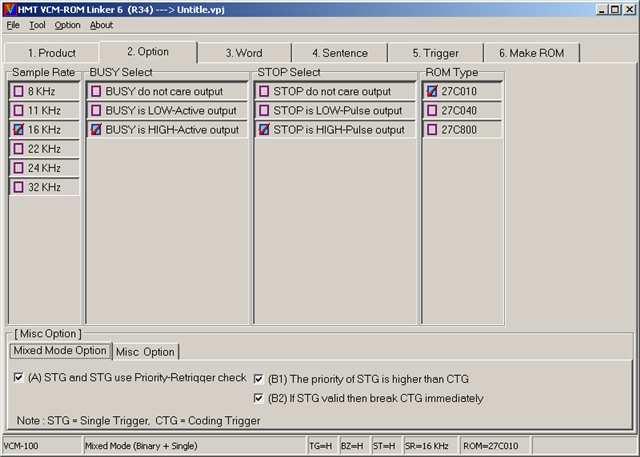 (10) Rom-Linker [Mixed Mode Option] Screen We can set the relation between STG and CTG. As for the detailed instructions of STG and CTG, please refer to [Input Trigger Mode instruction].