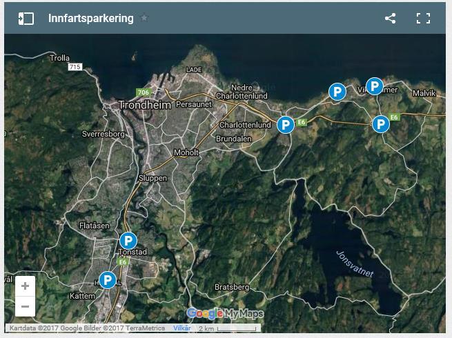 Figur 5.11: Eksempel på lokalisering av innfartsparkeringsplasser i Trondheim og Bergen. Kilde: Bergen og Trondheim kommuners nettsider.