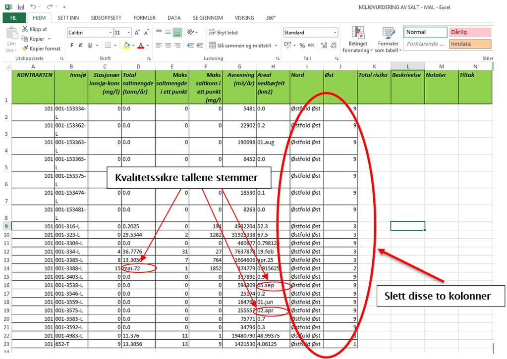 kvalitetssikres. Se om dataene virker logiske.