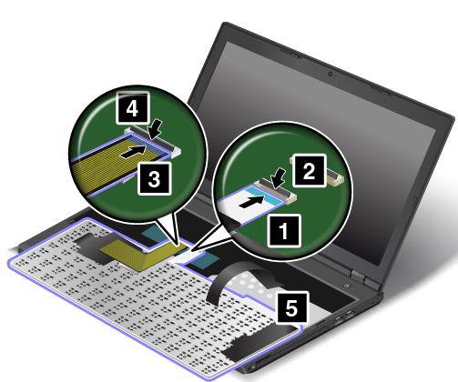 7. Legg tastaturet på håndleddstøtten, og koble fra kontaktene. Fjern så tastaturet.