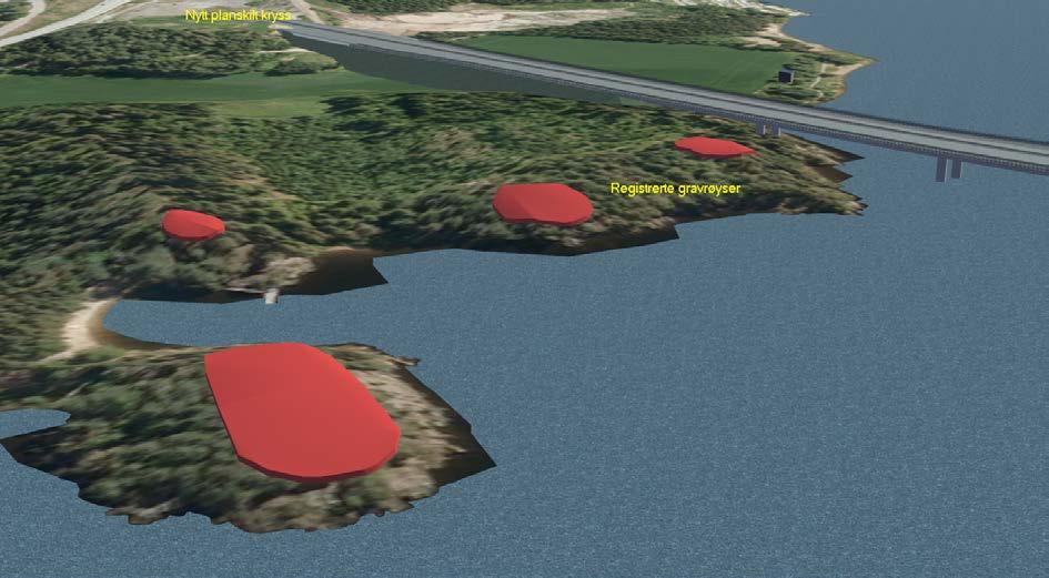 18 Figur 3-13: Trasé for ny E6 (alternativ sør) gjennom område med registrerte kulturminner. Sett fra nord mot sørøst.