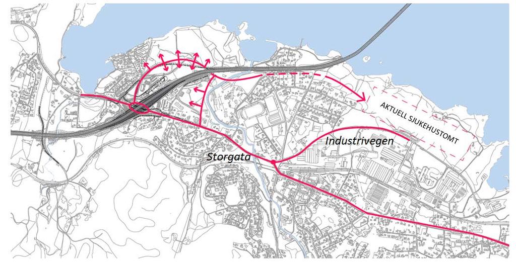 20 Figur 3-16: Skisse for mulige løsninger for nytt lokalvegsystem i Moelv.