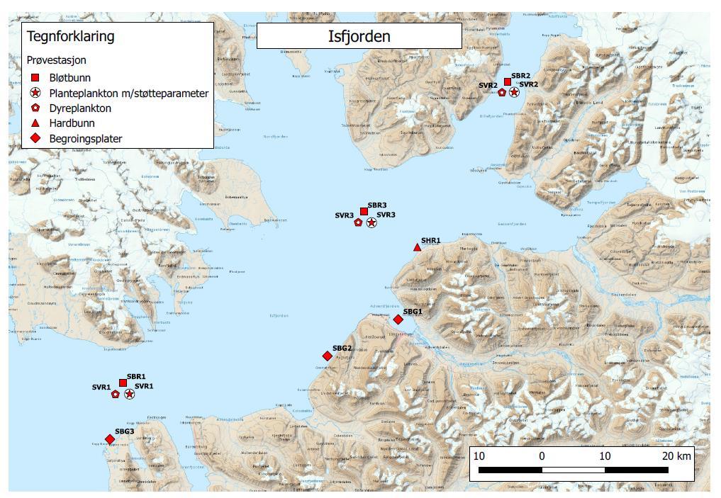 Innsamlingsprogrammet - Isfjorden 2018 Isfjorden mye atlantisk vannmasser i ytre til midtre del så skifter til dominans av lokale vannmasser med Arktisk karakter innerst i Billefjorden Billefjorden