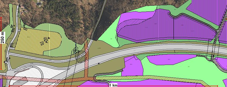 Kartutsnitt 1: Viser gjeldende reguleringsplan for E39 Kartutsnitt 2: Viser planforslaget over gjeldende reguleringsplan for E39. Rød linje viser avgrensningen til forslaget.