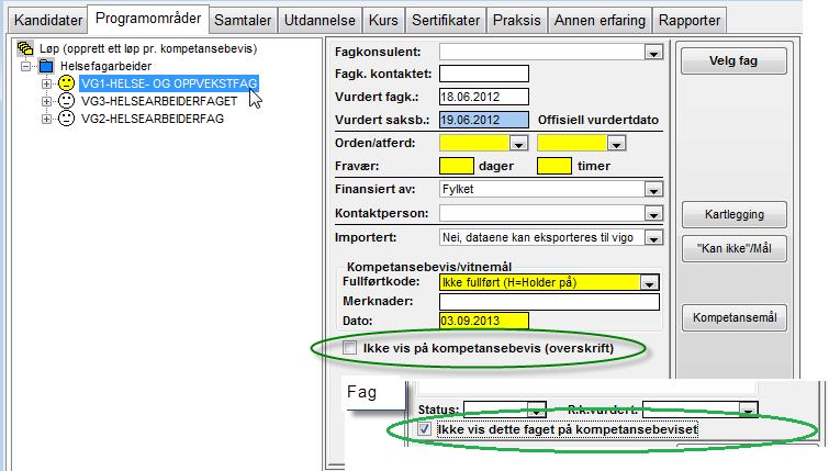 Til høyre i vinduet er knapp for å overstyre hvilket løp som skal være aktivt Sett som aktivt løp.