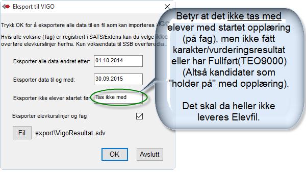 Eksport av kun Resultatfil - Elevfil leveres fra sas Eksport av Resultatfil uten elevkurslinjer.