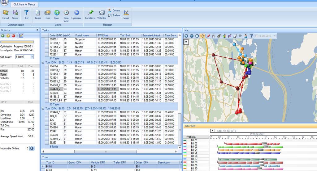 Arbeidsbilde i SPIDER Digitalt kart TOMTOM brukes for bilnavigasjon i SPIDER Info om fart, enveiskjøringer,