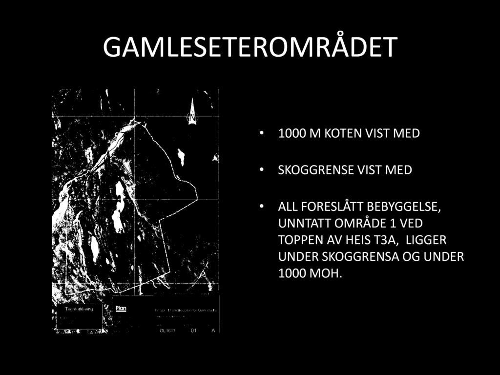 G AM LE SE TE ROM RÅD E T 1000 M KOTEN VIST MED RØD STREK. SKOGGRENSE VIST MED GRØNN STREK.