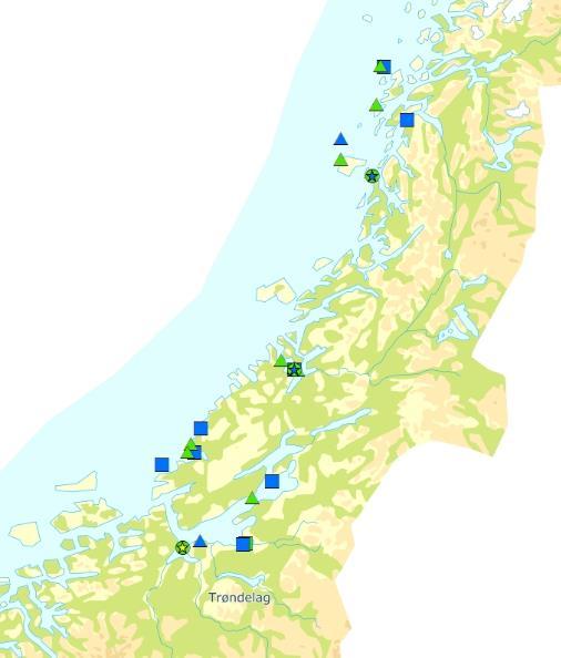 Tilstandsklassifisering Økoregion Norskehavet Sør (II) HARDBUNN: To hardbunnstasjoner viste «svært god» tilstand, resterende oppnår «god» tilstand Flere av hardbunnstasjoner i Trondheimsfjorden/Fosen