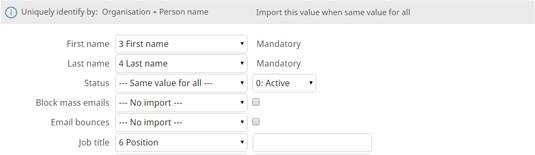 mindre du endrer dine valg under Opprett mode. [Klikk her for at se: Dataimport: Trin 5 - Opprett mode = 402} Identifiser de feltene i webcrm du vil importere data til.