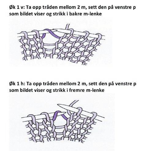 BAKSTYKKET Begynn nederst og legg opp 12 (14) 16 m på p nr 5. Strikk 3 p fram og tilbake i glattstrikk (1. p = vrangen).