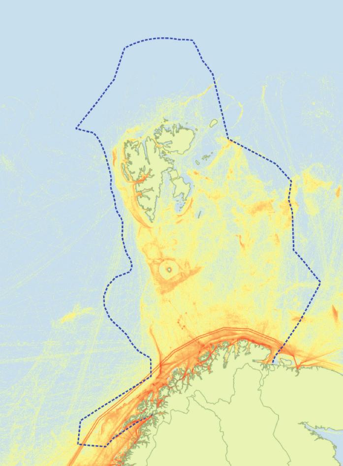 Nær halvparten av skipstrafikken (utenom fiskefartøyene) i Barentshavet og havområdene utenfor Lofoten, følger anbefalte seilingsruter. Den mest kystnære trafikkstrømmen er trafikken i hovedleden.
