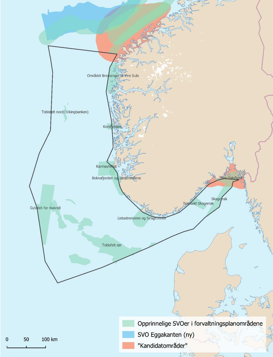 benyttes. Den delen av SVO Skagerrak og den delen av SVO Makrellfelt som ligger utenfor norske områder, er fjernet, da de ikke omfattes av forvaltningsplanen for Nordsjøen/Skagerrak.