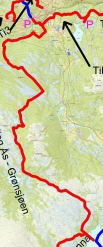 Tilkobling Ås Grønsjøen Fra sentrum i Ås, østover på nedsiden av Jenshaugvegen mot Lunden. Sørover og krysser Nea ved kløfta. Krysser Tya og inn på Henfallvegen ved Fellmannmyra.