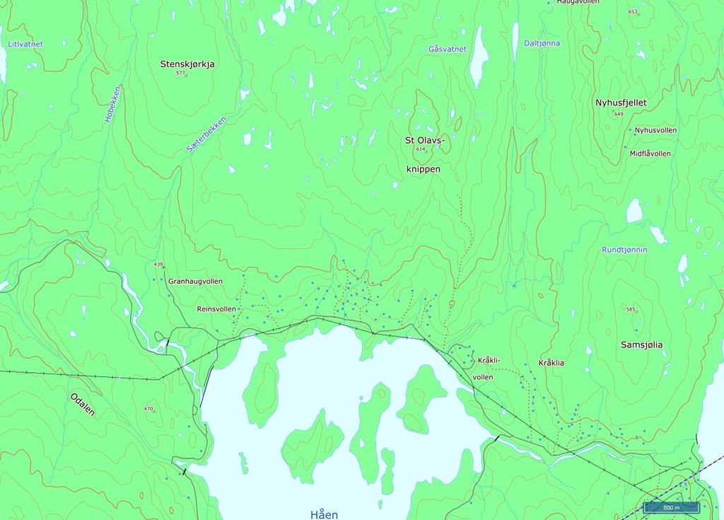 Figur 3.2 Berggrunnskart i målestokk 1:250 000 fra NGU. Bergarten i det aktuelle området består av en grå og svart fyllitt og kvartsitt som til dels er grafittholdig.