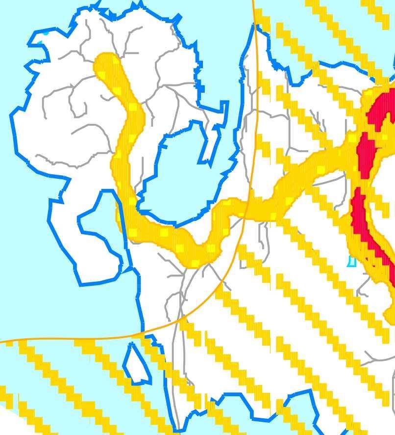 Vedlegg 1 Støysoner Skravert felt (striper) viser gul støysone for flystøy Gul støysone for veitrafikkstøy Gnr 129 bnr 522 Figur 5.