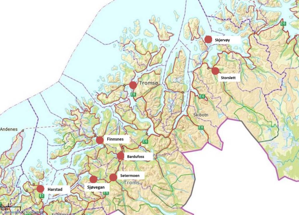 4 Beskrivelse av planområdet (Dagens situasjon) Regional plan for handel og service er gjeldende for hele Troms fylke med hovedvekt på tettsteds- og sentrumsområder (Figur 2 Regionsentre i fylkesplan