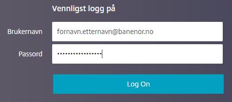 4. Brukerveiledning 4.1. Pålogging Steg 1: Du begynner med å skrive https://start.banenor.no i nettleser.