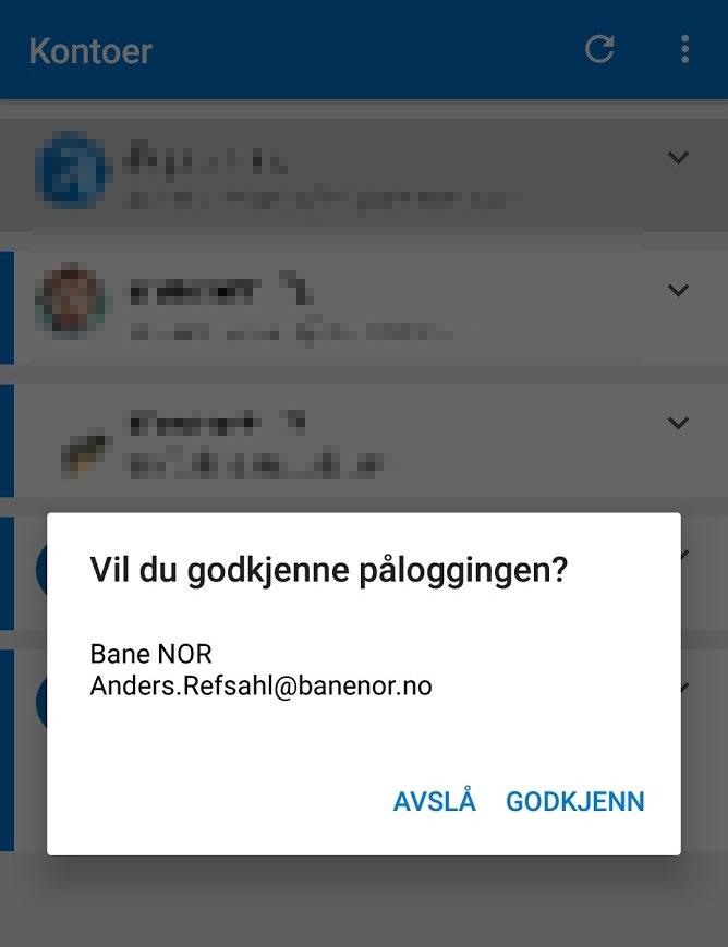 Disse er de samme som du bruker å logge på din Bane NORs PC. NB: Authenticator må åpnes før du trykker Log On, dersom du har satt opp to-faktor til å sende varsel til din mobiltelefon.